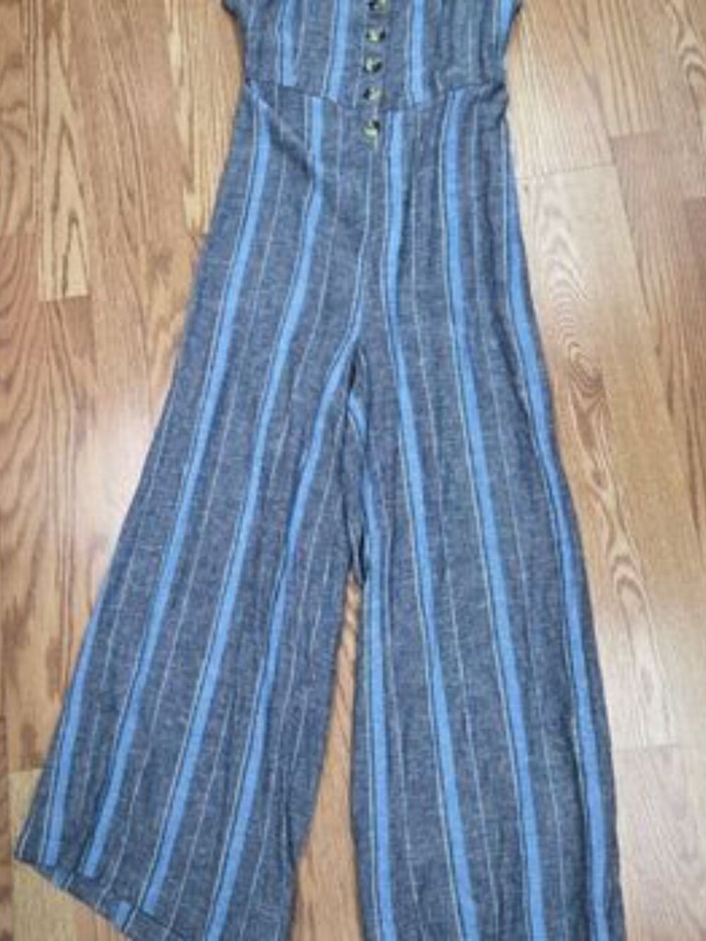 Indigo Rein Jumpsuit Womens Large Blue Stripe Wide Leg Halter Boho Coastal